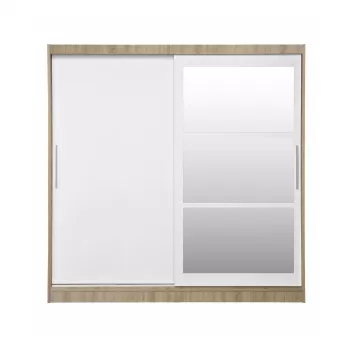 Dulap CORFU 02, cu usi glisante si oglinda, corp sonoma + usi alb, 200x60x200 cm dfd7 imagine