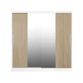 Dulap CORFU 04, usi glisante si oglinda, corp alb + usi sonoma, 200x60x200 cm e9ce imagine