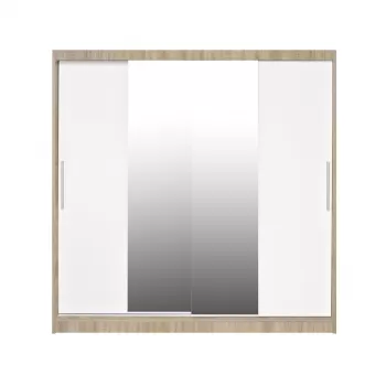 Dulap CORFU 04, usi glisante si oglinda, corp sonoma + usi alb, 200x60x200 cm f08e imagine