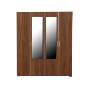 Dulap CORINNE, oglinzi, 4 usi, 4 rafturi, bara de haine, nuc, cant vanilie, 160x50x188 cm 2aeb imagine