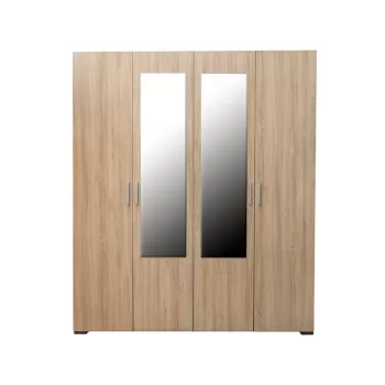 Dulap CORINNE, oglinzi, 4 usi, 4 rafturi, bara de haine, sonoma deschis, cant sonoma inchis, 160x50x188 cm b1be imagine