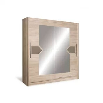 Dulap D04-20, usi glisante, 10 rafturi, bara de haine, oglinda, sonoma, 200x59x215 cm ea64 imagine