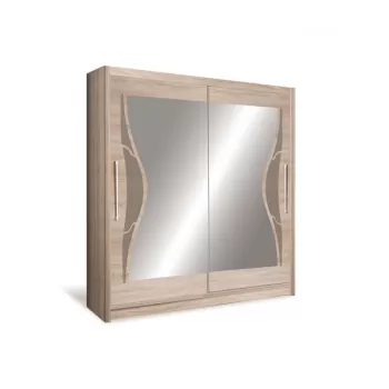 Dulap D06-20, usi glisante, 10 rafturi, bara de haine, oglinda, crem, 200x59x215 cm 4f7e imagine