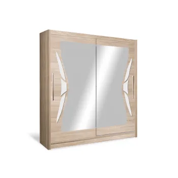 Dulap D08-15, usi glisante, 6 rafturi, bara de haine, oglinda, sonoma, 150x59x215 cm 4ab0 imagine