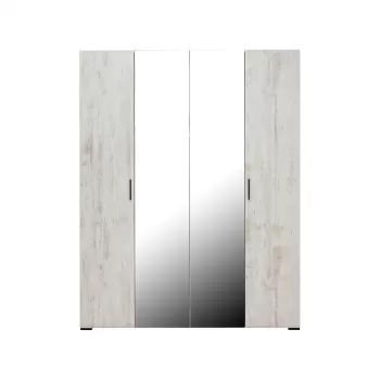 Dulap ECONO, oglinzi, 4 usi, 4 rafturi, bara de haine, pin antichizat, 160x50x206 cm e49c imagine