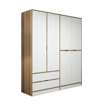 Dulap ELINA, 6 usi, 2 sertare, alb + auriu, 185x52x208 cm f273 imagine