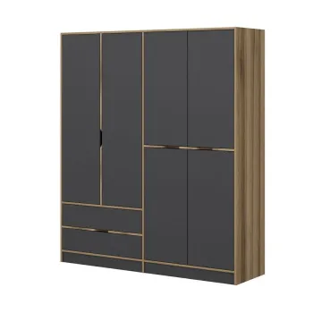 Dulap ELINA, 6 usi, 2 sertare, antracit + auriu, 185x52x208 cm 247c imagine