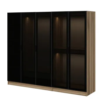 Dulap KALE, 5 usi, auriu + geam fumuriu, 225x52x210 cm eb90 imagine