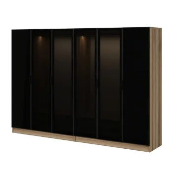 Dulap KALE, 6 usi, 2 bare haine, auriu + geam fumuriu, 270x52x210 cm 8b38 imagine