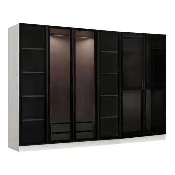 Dulap KALE, 6 usi, 3 bare haine, alb + geam fumuriu, 270x52x210 cm 7994 imagine