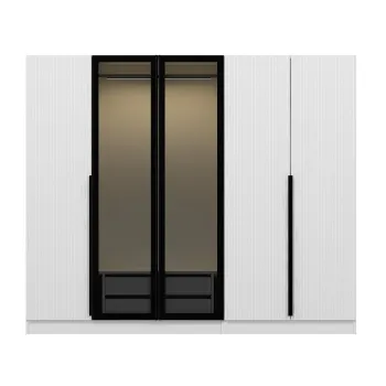 Dulap KALE PLUS, 5 usi, alb + geam fumuriu, 225x52x210 cm 3ec5 imagine