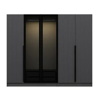 Dulap KALE PLUS, 5 usi, antracit + geam fumuriu, 225x52x210 cm e1a6 imagine