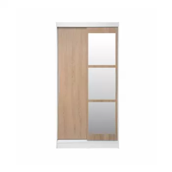Dulap KOSS 02, cu usi glisante si oglinda, corp alb + usi sonoma, 100x60x200 cm 46b1 imagine