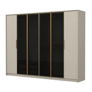 Dulap LUXE, 6 usi, alb + auriu + geam fumuriu, 274x52x210 cm d193 imagine