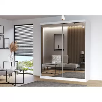 Dulap MULTI 20, usi glisante, oglinda, 6 rafturi, bara de haine, alb, 183x61x218 cm 7d2f imagine