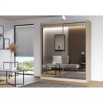 Dulap MULTI 20, usi glisante, oglinda, 6 rafturi, bara de haine, sonoma, 183x61x218 cm a19f imagine