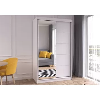 Dulap NEOMI 05, usi glisante, oglinda, 6 rafturi, bara de haine, alb, 120x61x200 cm 06d6 imagine