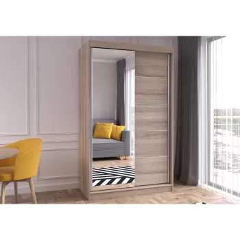 Dulap NEOMI 05, usi glisante, oglinda, 6 rafturi, bara de haine, sonoma, 120x61x200 cm 26ad imagine