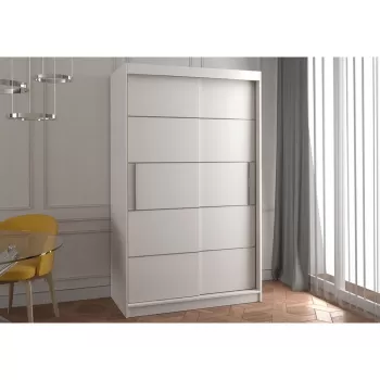 Dulap NEOMI 06, usi glisante, 6 rafturi, bara de haine, alb, 120x61x200 cm 16d3 imagine