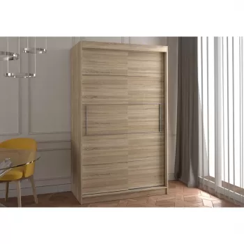 Dulap NEOMI 06, usi glisante, 6 rafturi, bara de haine, sonoma, 120x61x200 cm 26ca imagine