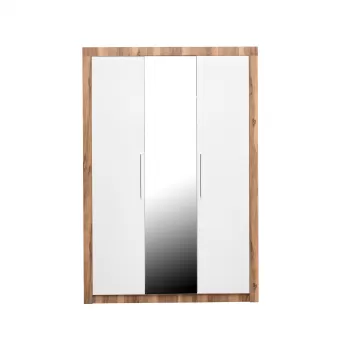 Dulap OSLO, oglinzi, 3 usi, 6 rafturi, bara de haine, corp bengala, fronturi alb lucios, 138,5x55x204,5 cm 049a imagine