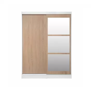 Dulap RODOS 02, cu usi glisante si oglinda, corp alb + usi sonoma, 150x60x200 cm 9b83 imagine