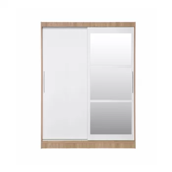 Dulap RODOS 02, cu usi glisante si oglinda, corp sonoma + usi alb, 150x60x200 cm 7d4c imagine