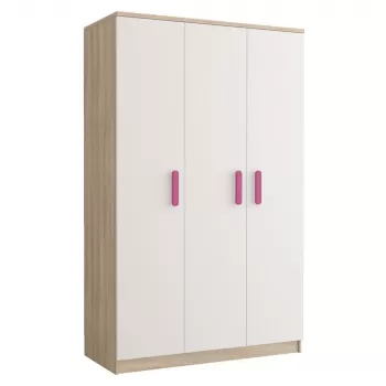 Dulap SMIK III - 19, 3 usi, corp sonoma, front alb, roz, 120x50x193 cm da71 imagine