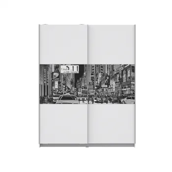 Dulap TIGO, cu usi glisante, 5 rafturi, bara haine, alb, 150x61x191 cm da59 imagine