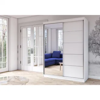 Dulap VISTA 05, usi glisante, oglinda, 6 rafturi, bara de haine, alb, 150x61x200 cm 647b imagine