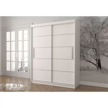 Dulap VISTA 06, usi glisante, 6 rafturi, bara de haine, alb, 150x61x200 cm 20ed imagine