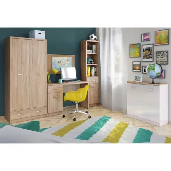 Set birou TOP MIX, 4 piese, dulap 2 usi, birou, biblioteca, comoda, stejar sonoma + alb 4625 imagine