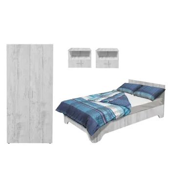 Set dormitor ALMA, 4 piese, pat 120x200 cm, dulap 2 usi, 2 noptiere, pin antichizat 7c77 imagine
