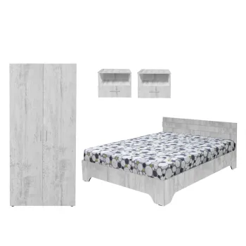 Set dormitor ALMA, 4 piese, pat 140x200 cm, dulap 2 usi, 2 noptiere, pin antichizat 29c3 imagine