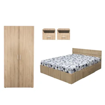 Set dormitor ALMA, 4 piese, pat 140x200 cm, dulap 2 usi, 2 noptiere, sonoma ff3c imagine