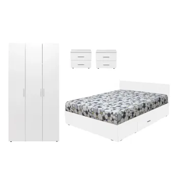 Set dormitor ALMA, 4 piese, pat 160x200 cm, dulap cu 3 usi, 2 noptiere, alb d072 imagine