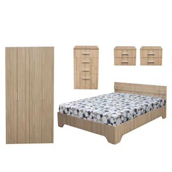 Set dormitor ALMA, 5 piese, pat 180x200 cm, dulap 4 usi, comoda, 2 noptiere, sonoma 4a83 imagine
