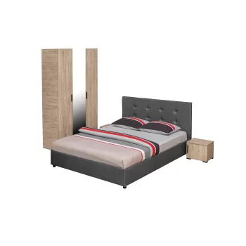 Set dormitor ECONO, 4 piese, pat 140x200 cm, dulap 3 usi, 2 noptiere, sherwood + gri 03d4 imagine