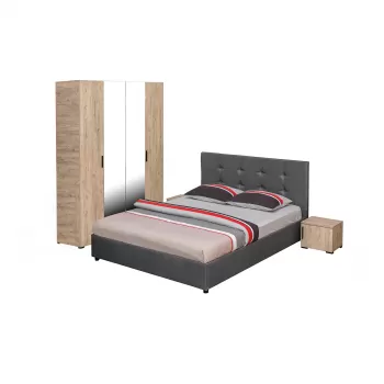 Set dormitor ECONO, 4 piese, pat 140x200 cm, dulap 4 usi, 2 noptiere, sherwood + gri 70ef imagine