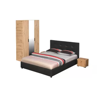 Set dormitor ECONO, 4 piese, pat 160x200 cm, dulap 3 usi, 2 noptiere, artisan + gri antracit b05b imagine