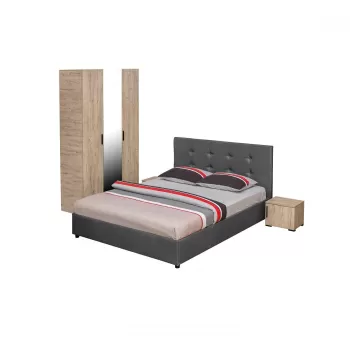 Set dormitor ECONO, 4 piese, pat 160x200 cm, dulap 3 usi, 2 noptiere, sherwood + gri 2690 imagine