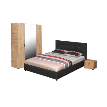 Set dormitor ECONO, 4 piese, pat 160x200 cm, dulap 4 usi, 2 noptiere, artisan + gri antracit 4121 imagine