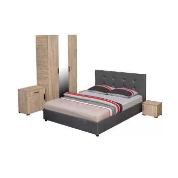 Set dormitor ECONO, 5 piese, pat 140x200 cm, dulap 3 usi, comoda, 2 noptiere, sherwood + gri 8dee imagine