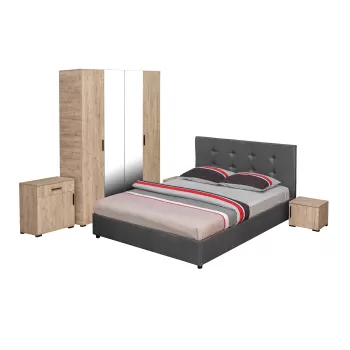 Set dormitor ECONO, 5 piese, pat 140x200 cm, dulap 4 usi, comoda, 2 noptiere, sherwood + gri 47cf imagine