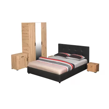 Set dormitor ECONO, 5 piese, pat 160x200 cm, dulap 3 usi, comoda, 2 noptiere, artisan + gri antracit 3539 imagine