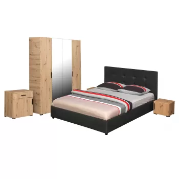 Set dormitor ECONO, 5 piese, pat 160x200 cm, dulap 4 usi, comoda, 2 noptiere, artisan + gri antracit 253b imagine