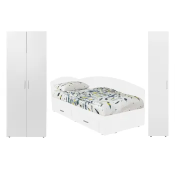 Set dormitor modular ALMA, 3 piese, pat de colt 120x200 cm, colt interschimbabil, dulap 2 usi, dulap 1 usa, alb 2c76 imagine