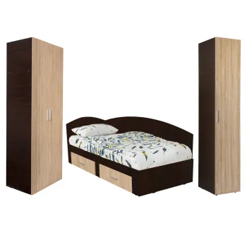 Set dormitor modular ALMA, 3 piese, pat de colt 120x200 cm, colt interschimbabil, dulap 2 usi, dulap 1 usa, sonoma inchis + deschis ce8a imagine