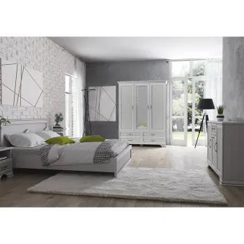 Set dormitor TIFFANY II, 5 piese, pat 160x200 cm, dulap 3 usi si 4 sertare, comoda, 2 noptiere, crem fineline 7999 imagine