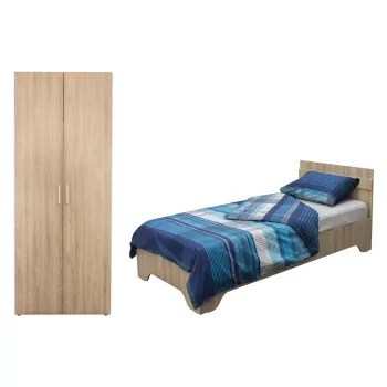 Set dulap ALMA 2 usi, 5 rafturi, sonoma, 80x52x203 cm si pat ALMA cu picioare, 90x200 cm, sonoma deschis cb29 imagine